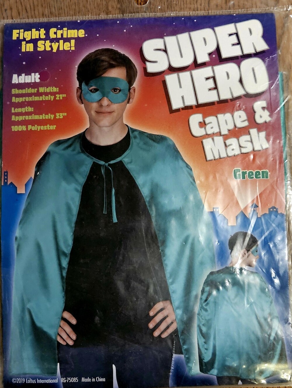 Green Superhero Cape & Mask Set Adult Halloween Costume
